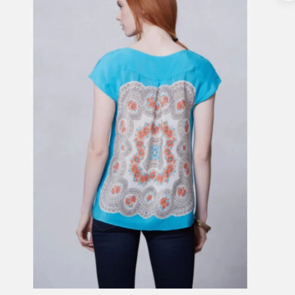 Anthropologie Moulinette Soeurs Floral Cap Sleeve Silk Blouse Size Medium EUC - Picture 2 of 6